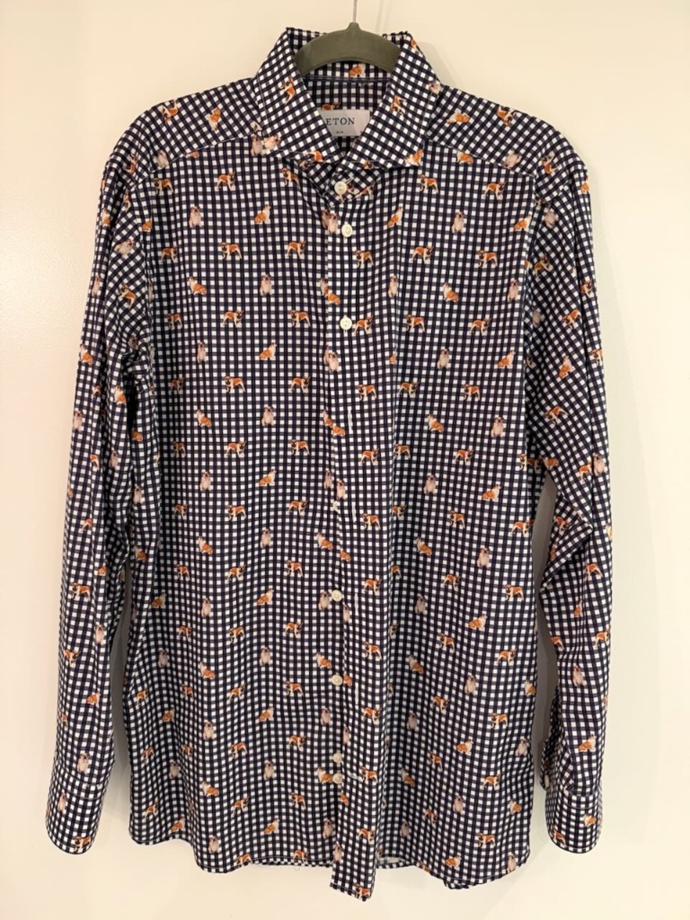 Eton slim-fit button-down shirt with bulldog print
